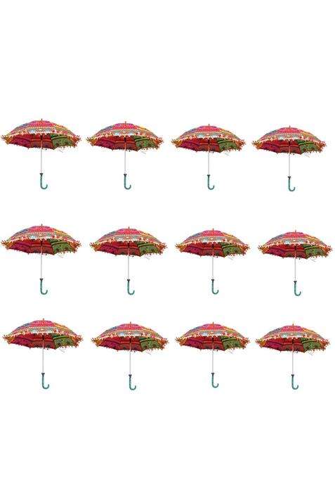 Rainpopson Multicolor Rajasthani Umbrella for Decoration Handicraft Rajasthani Umbrella for Wedding Pack of 12
