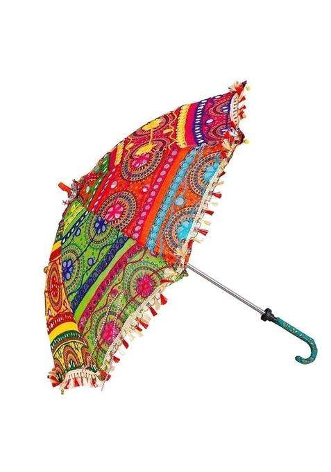 MSAG Multicolor Traditional Rajasthani Decorative Umbrella Handcrafted with Embroidery and Mirror Work