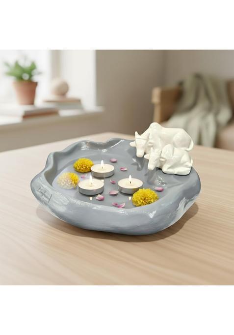 Ecraftindia Pair of Cow Statue Urli Bowl for Home Decoration Office Tv Unit