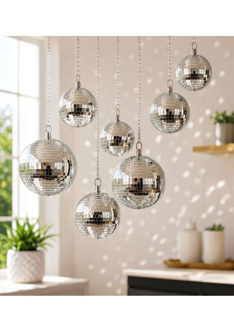 Dsara 12 Inch Disco Mirror Ball Premium Silver Hanging Reflective Party Ball for DJ Wedding Birthday - Indya