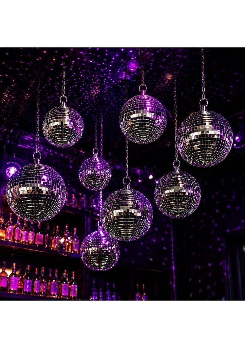 Dsara 12 Inch Disco Mirror Ball Premium Silver Hanging Reflective Party Ball for DJ Wedding Birthday - Indya
