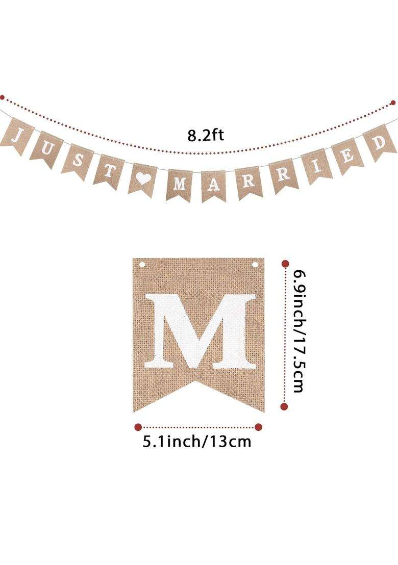 Mudder Just Married Burlap Banner Wedding Bunting Banner with LED Fairy String Light 8 Flicker Mode - Indya