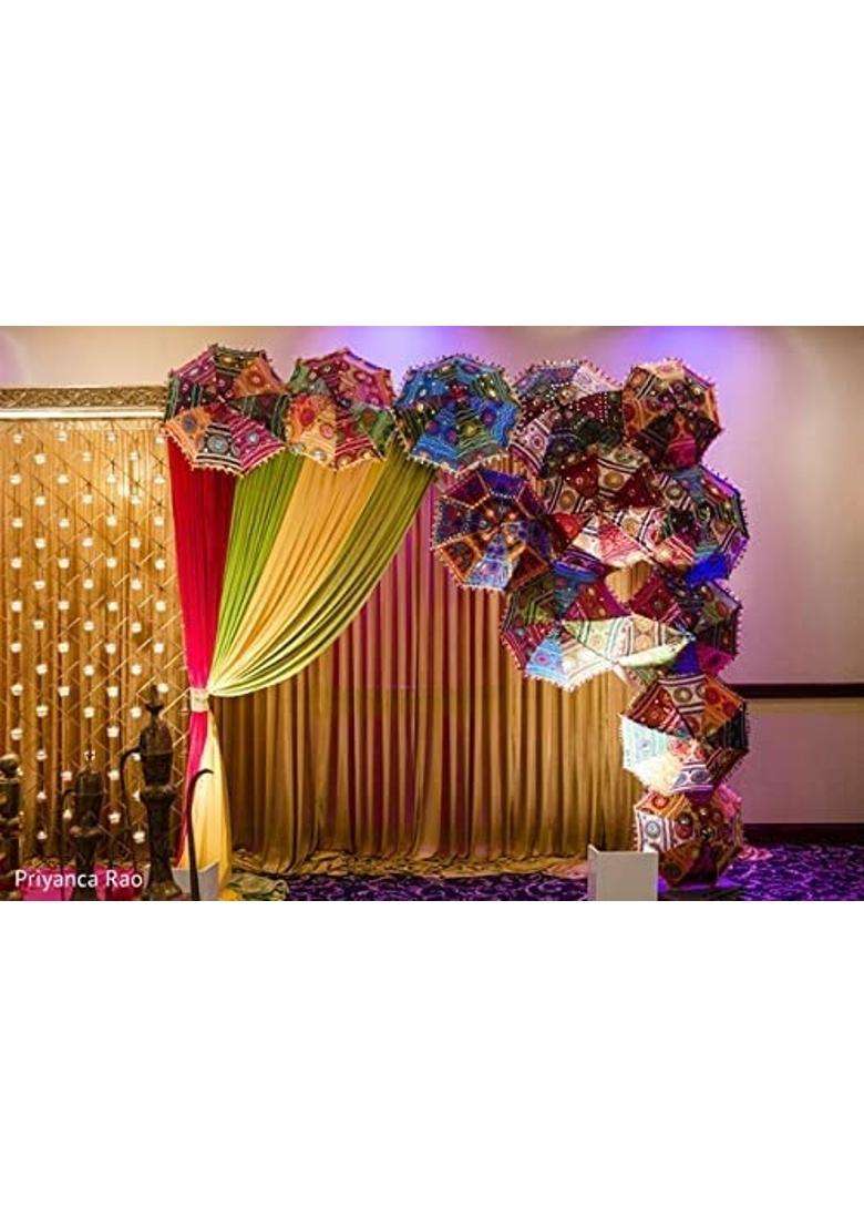 Multicolor the SLR Embroidery Work Decorative Handmade Wedding Umbrella for Indian Wedding or Decor - Indya
