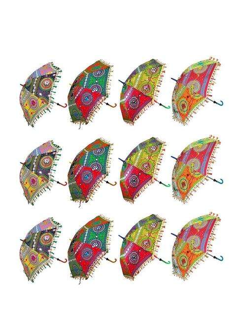 Chhaato Multicolor Indian Wedding Umbrella with Embroidery Work Useful for Party Decoration Pack of 12
