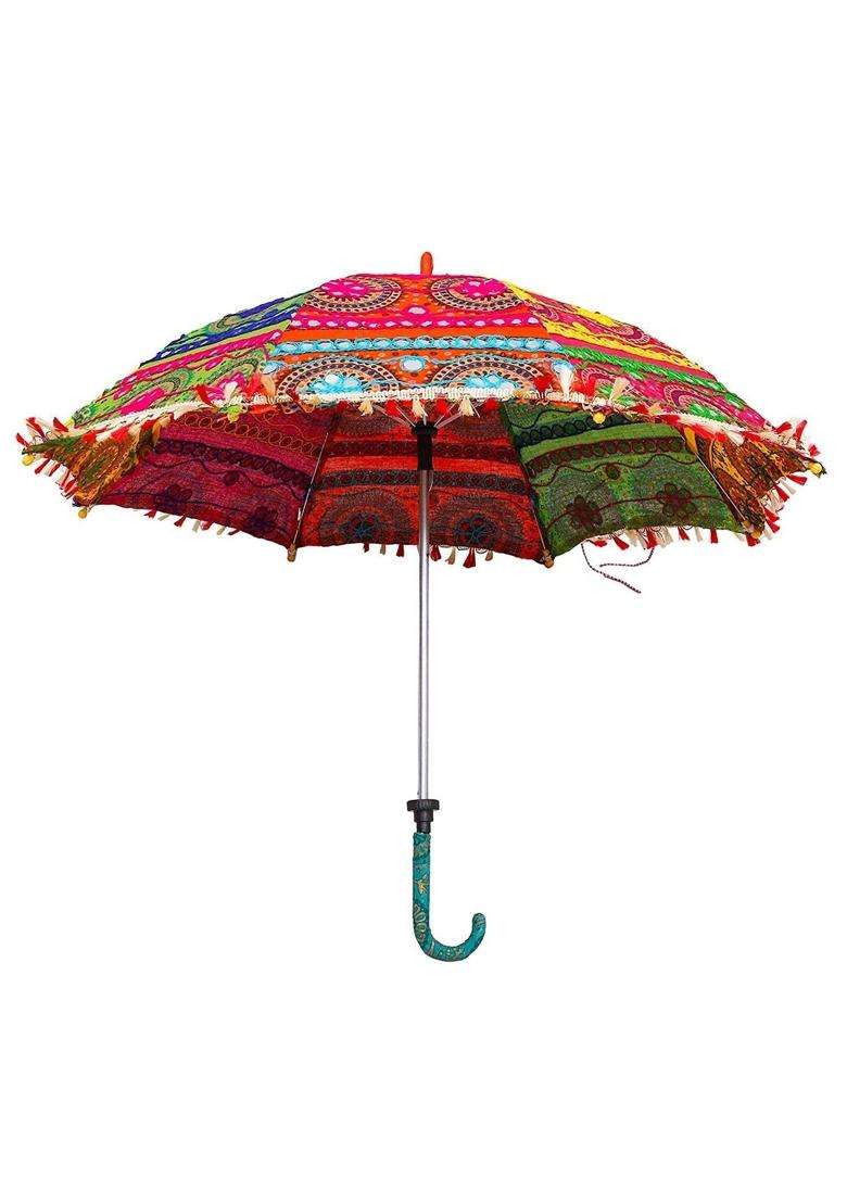 Chhaato Multicolor Indian Wedding Umbrella with Embroidery Work Useful for Party Decoration Pack of 12 - Indya