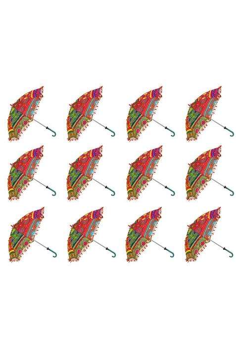 Chhaato Multicolor Indian Wedding Umbrella with Embroidery Work Useful for Party Decoration Pack of 12