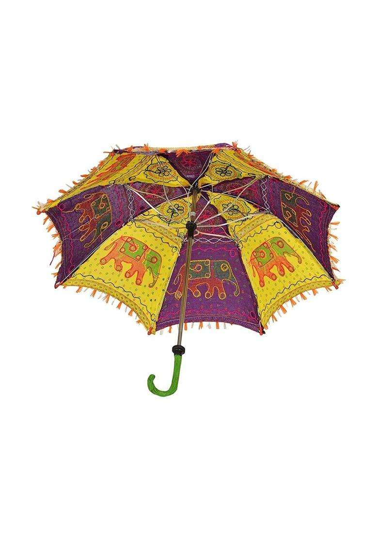 Multicolor the SLR Elephant Print Embroidery Work Handmade Wedding Umbrella for Indian Wedding or Decor - Indya