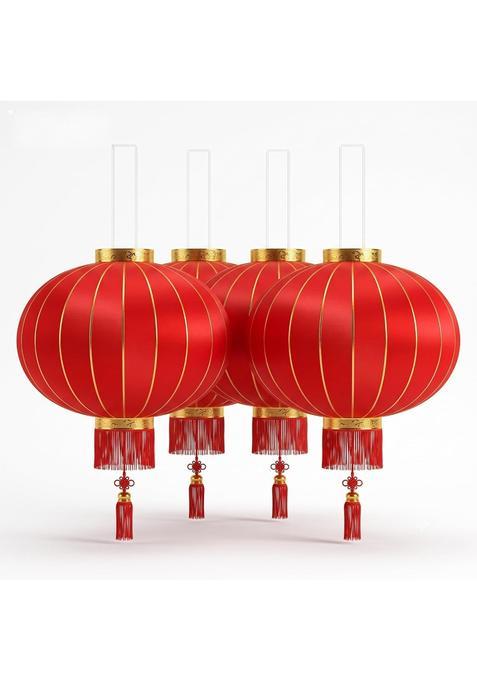 The Decor Affair Chinese Hanging Lanterns Red Traditional Decorative Lanterns with Gold Accents Pack of 4