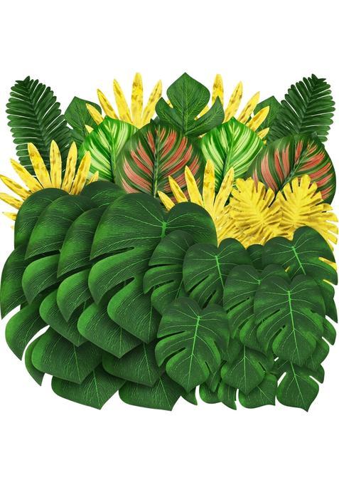 Quozuo Jungle Party Decorations 50 Pieces 8 Kinds Palm Leaves Artificial Tropical Monstera