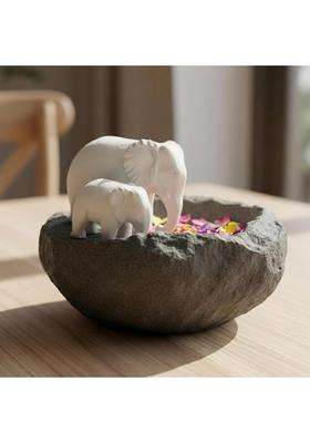 Ecraftindia Elephant Statues Decorative Urli Bowl for Home Decor Resin Black
