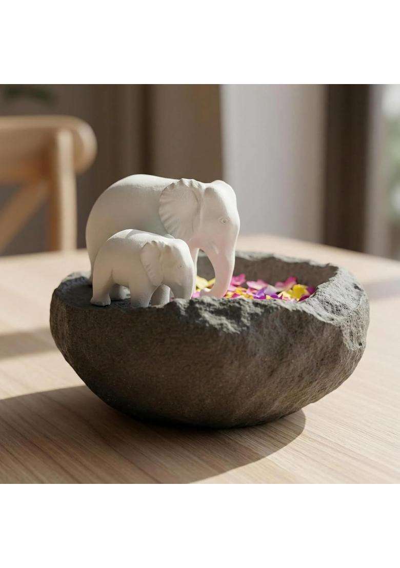 Ecraftindia Elephant Statues Decorative Urli Bowl for Home Decor Resin Black - Indya