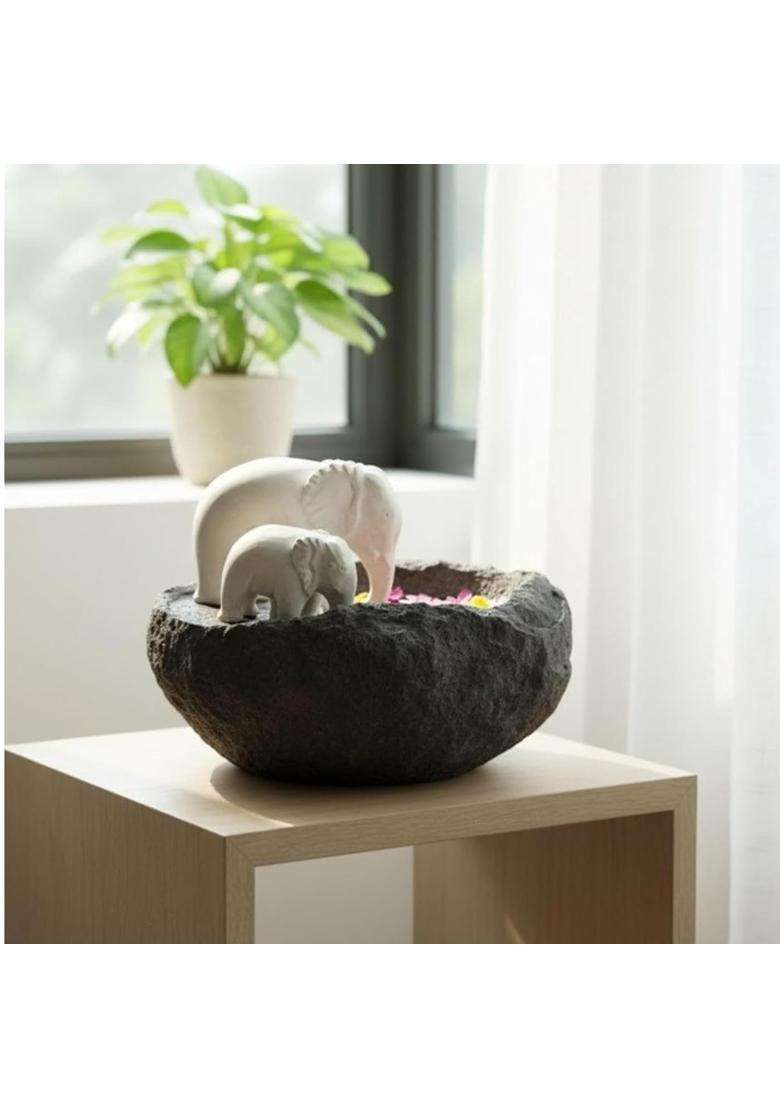 Ecraftindia Elephant Statues Decorative Urli Bowl for Home Decor Resin Black - Indya