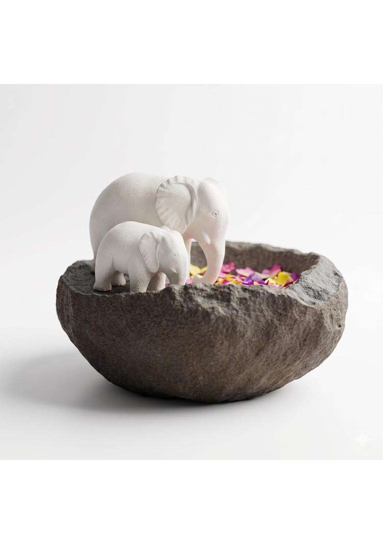 Ecraftindia Elephant Statues Decorative Urli Bowl for Home Decor Resin Black - Indya