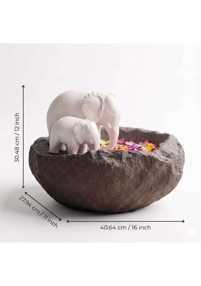 Ecraftindia Elephant Statues Decorative Urli Bowl for Home Decor Resin Black - Indya