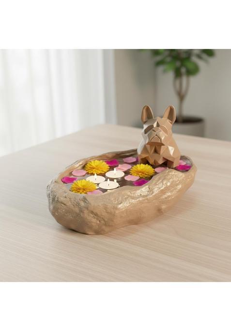 Ecraftindia Dog Statue Decorative Urli Bowl for Home Decor Resin Brown