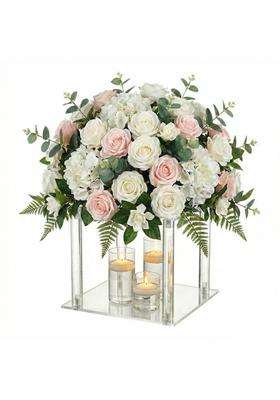 Simprefine Everbon Elegant 9 Point 9 Inch Tall Wedding Flower Stand Acrylic Columns Clear Pillar Decorative