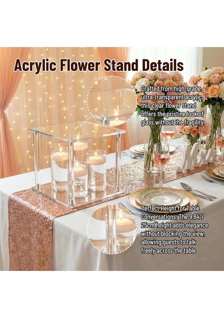 Simprefine Everbon Elegant 9 Point 9 Inch Tall Wedding Flower Stand Acrylic Columns Clear Pillar Decorative - Indya