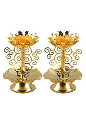 Acpetty Diyas for Diwali Golden Handmade Oil Lamp Lotus Butterlamp Tealight Candle Holder Diya for Pooja