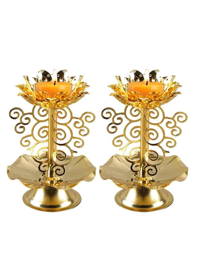 Acpetty Diyas for Diwali Golden Handmade Oil Lamp Lotus Butterlamp Tealight Candle Holder Diya for Pooja - Indya