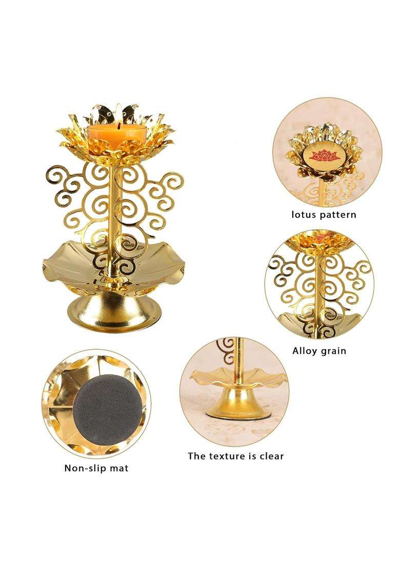 Acpetty Diyas for Diwali Golden Handmade Oil Lamp Lotus Butterlamp Tealight Candle Holder Diya for Pooja - Indya