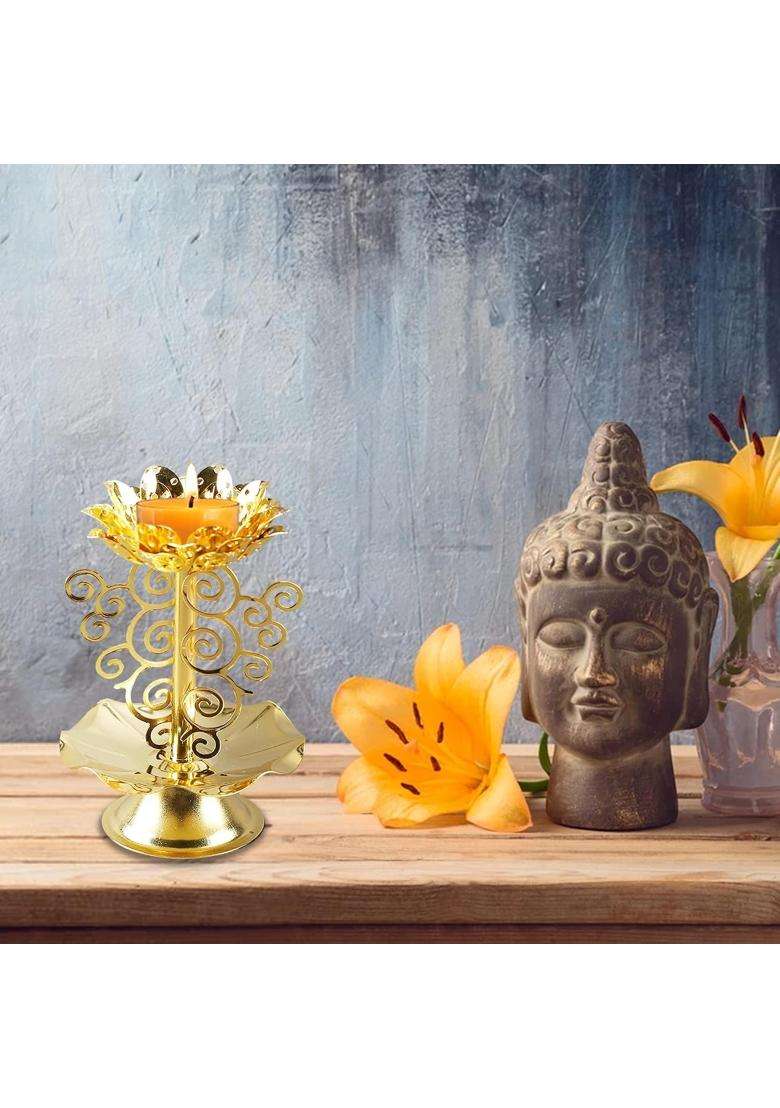 Acpetty Diyas for Diwali Golden Handmade Oil Lamp Lotus Butterlamp Tealight Candle Holder Diya for Pooja - Indya