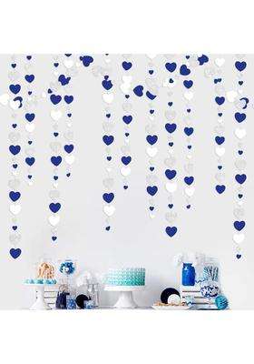 Pink Blume 52 Ft Navy Blue Silver Love Heart Garlands Silver Royal Blue Hanging Streamer Banners
