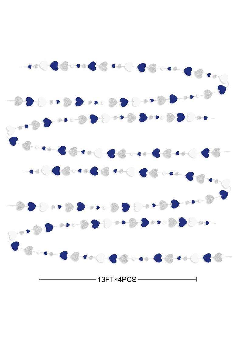 Pink Blume 52 Ft Navy Blue Silver Love Heart Garlands Silver Royal Blue Hanging Streamer Banners - Indya