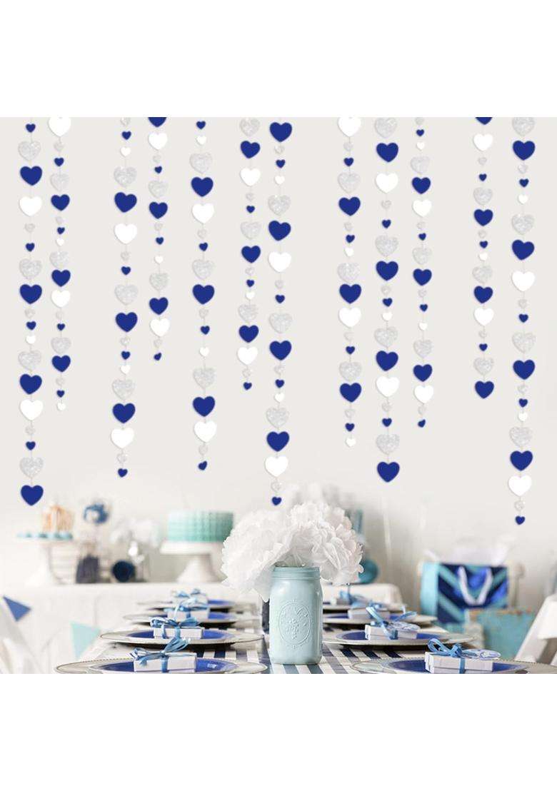Pink Blume 52 Ft Navy Blue Silver Love Heart Garlands Silver Royal Blue Hanging Streamer Banners - Indya