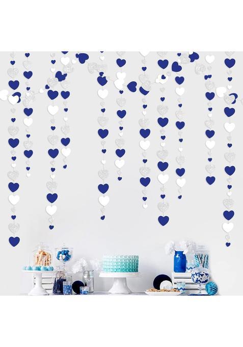 Pink Blume 52 Ft Navy Blue Silver Love Heart Garlands Silver Royal Blue Hanging Streamer Banners