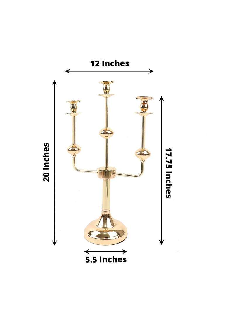 Balsacircle 20 in Gold 3 Arm Metal Candelabra Taper Candle Holder Centerpiece Wedding Party Events Reception - Indya