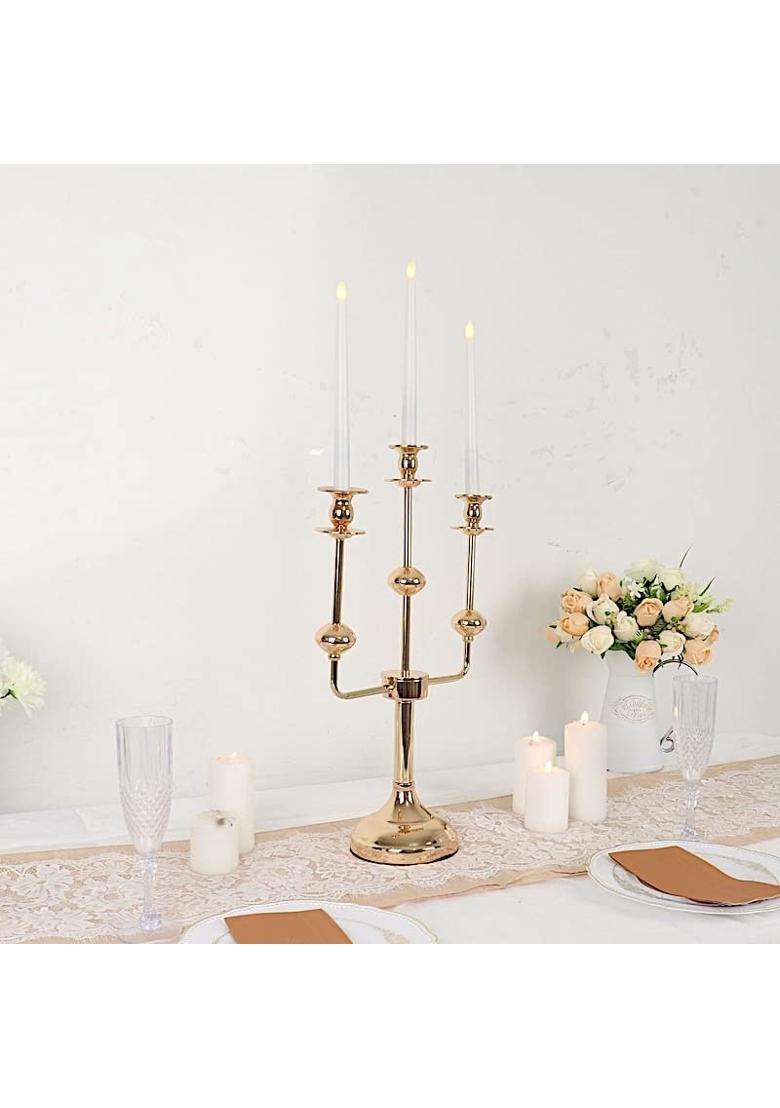 Balsacircle 20 in Gold 3 Arm Metal Candelabra Taper Candle Holder Centerpiece Wedding Party Events Reception - Indya
