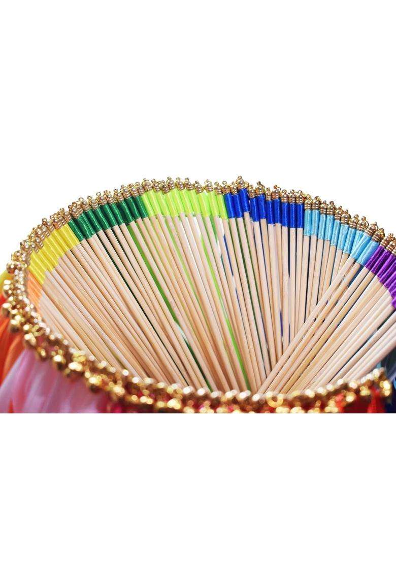 Kingsnow 100 Pieces Multi Color Ribbon Wands Streamers Sticks with Gold Bell - Indya