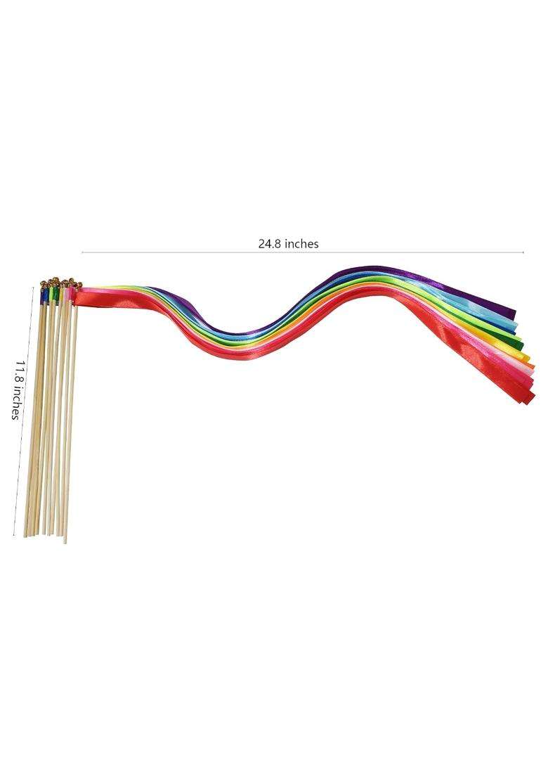 Kingsnow 100 Pieces Multi Color Ribbon Wands Streamers Sticks with Gold Bell - Indya
