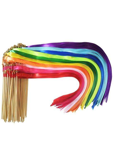 Kingsnow 100 Pieces Multi Color Ribbon Wands Streamers Sticks with Gold Bell