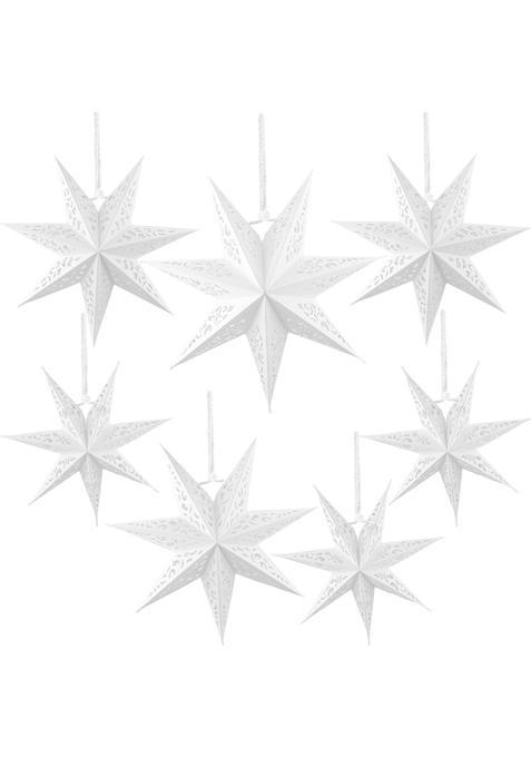 Swakuta 7 Pieces Christmas Paper Star Lantern White Large Star Lamp Shade Hollow Star Paper Lantern Lampshades