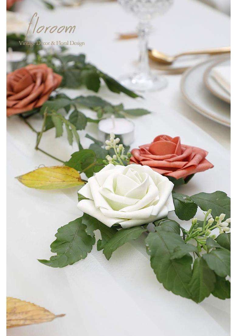 Floroom Artificial Flowers 25Pcs Real Looking Ivory Fake Roses with Stems for DIY Bouquets White Bridal Shower - Indya