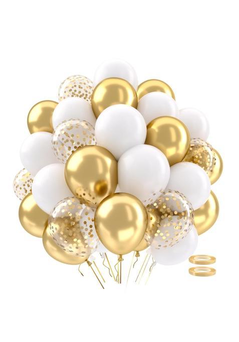 QIFU Gold and White Balloons Set 62Pcs 12Inch White Metallic Gold Balloons with Gold Confetti Balloons