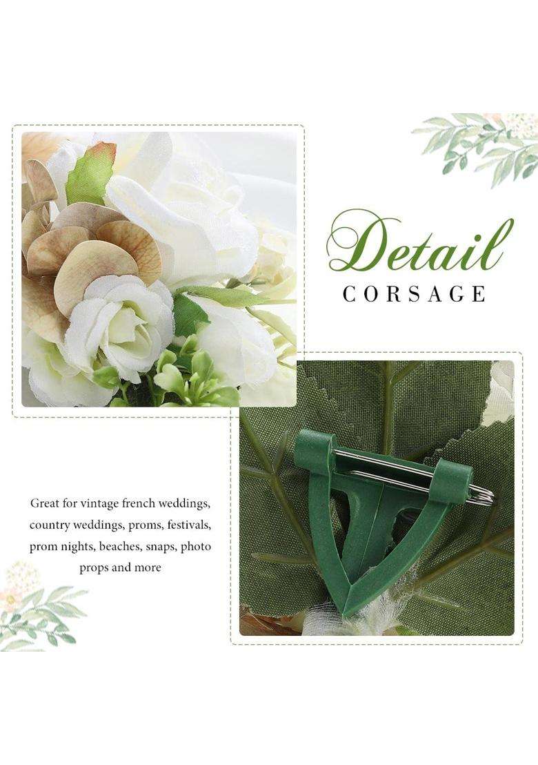 Latious Wedding Flower Boutonniere White Groom Rose Buttonholes Mens Boutineer Party Suit Decoration Prom - Indya