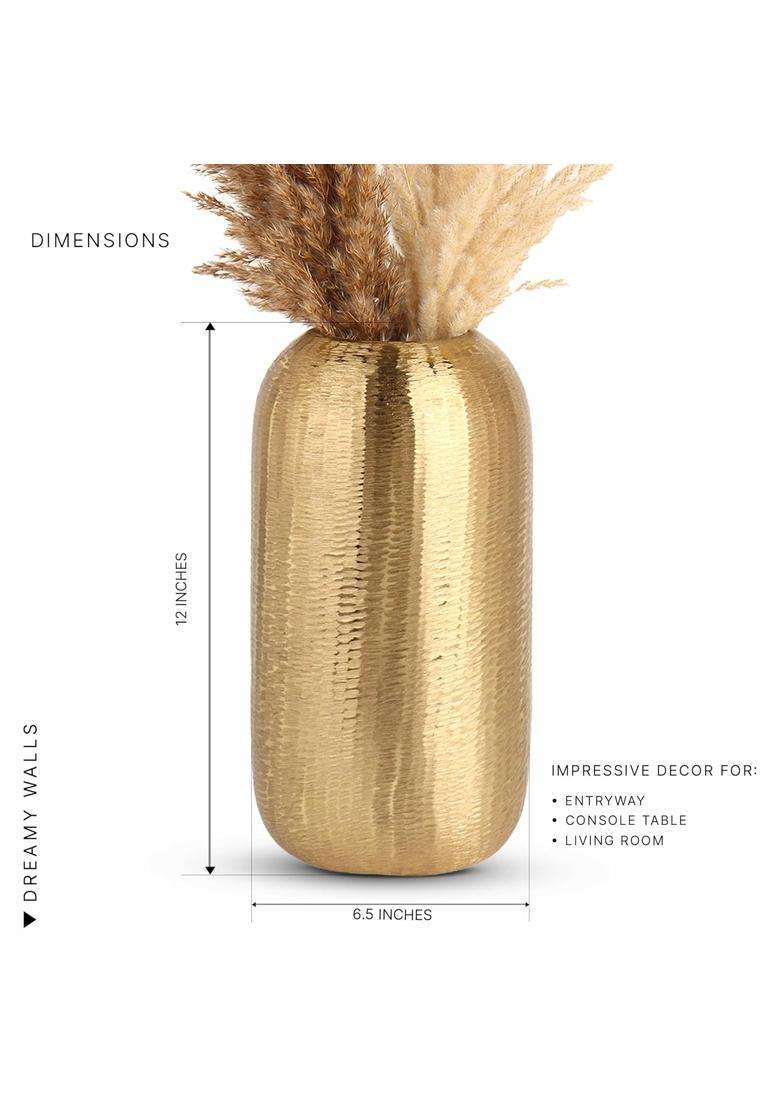Dreamy Walls 12 Gold Metal Cylindrical Flower Vase for Centerpieces Table Accent Decor - Indya