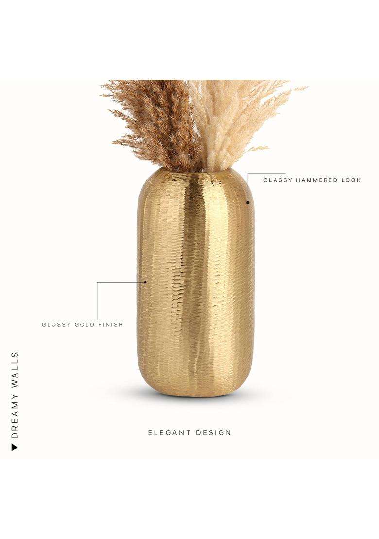 Dreamy Walls 12 Gold Metal Cylindrical Flower Vase for Centerpieces Table Accent Decor - Indya