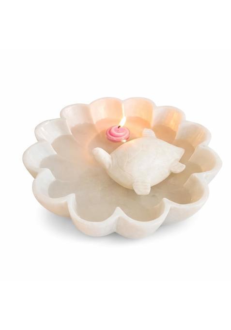 R and M RM Marble Urli Bowl 9 Inch with Floating Turtle