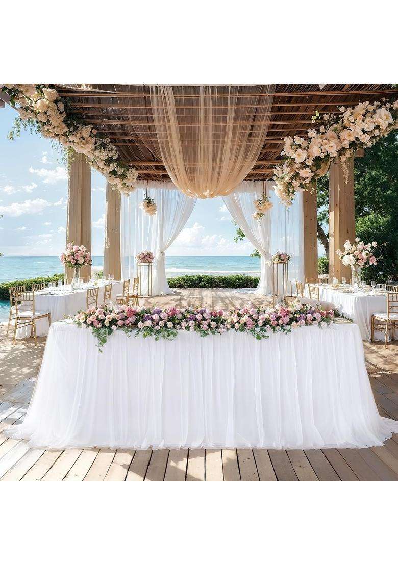 Little Funny White Table Cloth Covers for 6Ft Tables Tulle Stretch Tablecloth for Rectangle Table 6Ft Tutu - Indya