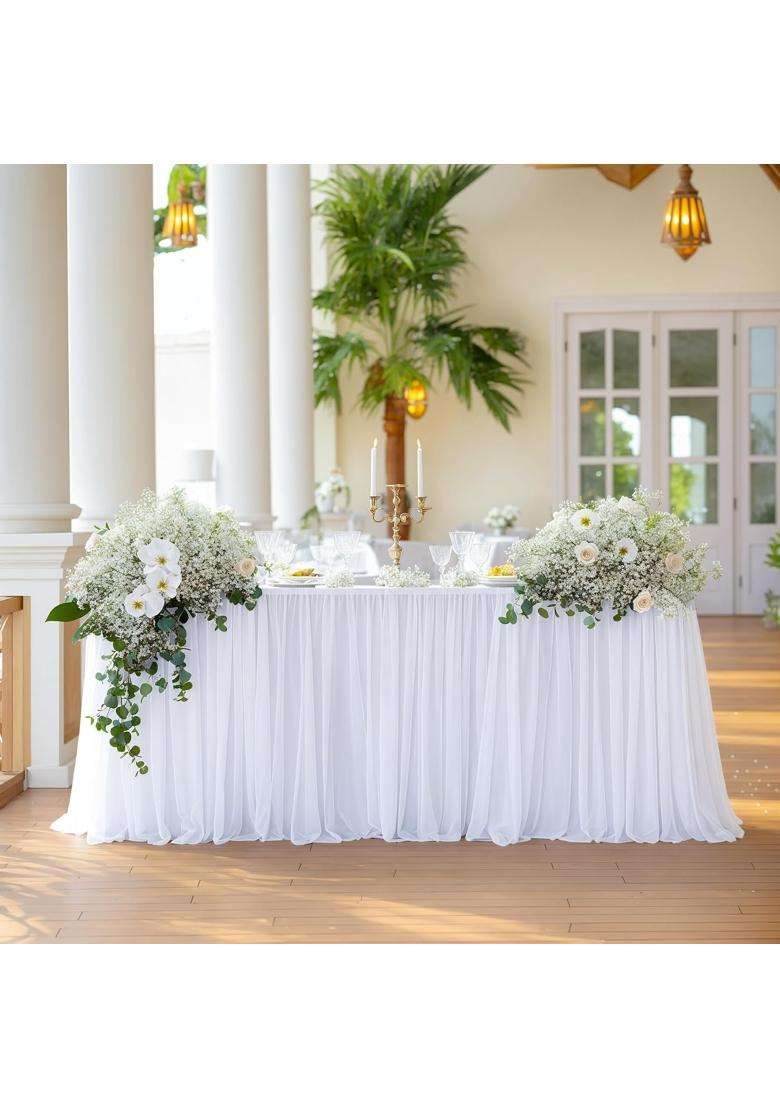 Little Funny White Table Cloth Covers for 6Ft Tables Tulle Stretch Tablecloth for Rectangle Table 6Ft Tutu - Indya