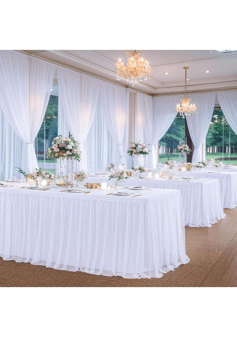 Little Funny White Table Cloth Covers for 6Ft Tables Tulle Stretch Tablecloth for Rectangle Table 6Ft Tutu - Indya