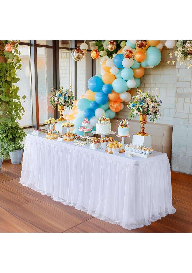 Little Funny White Table Cloth Covers for 6Ft Tables Tulle Stretch Tablecloth for Rectangle Table 6Ft Tutu - Indya