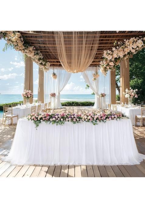 Little Funny White Table Cloth Covers for 6Ft Tables Tulle Stretch Tablecloth for Rectangle Table 6Ft Tutu