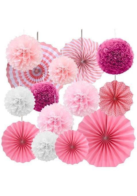 Xiaomoyu 14 Pcs Pink Paper Party Decorations Hanging Paper Pompoms Pom Poms Flower Decorations