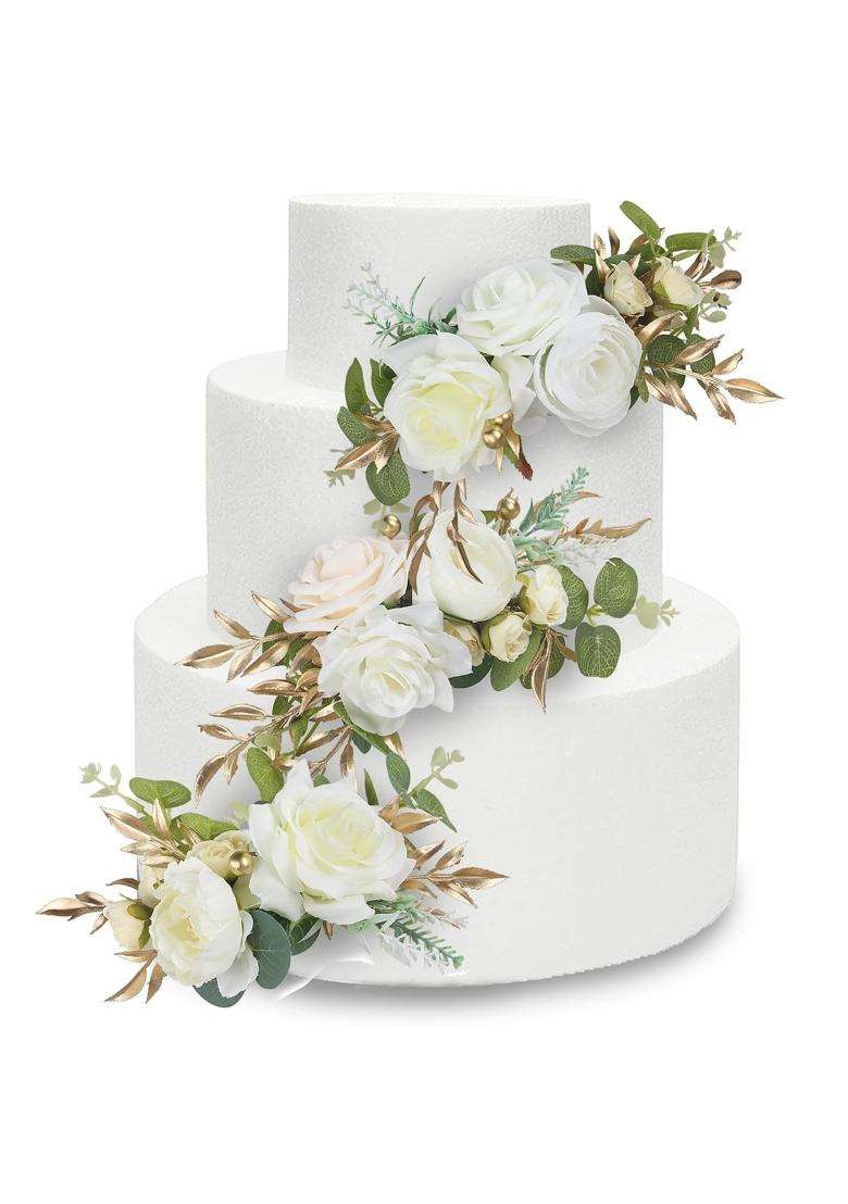 Rinlong 3Pcs Pre Made Cake Toppers Flowers Cake Decorations Wedding Cake Decorating Flowers Decor Birthday - Indya