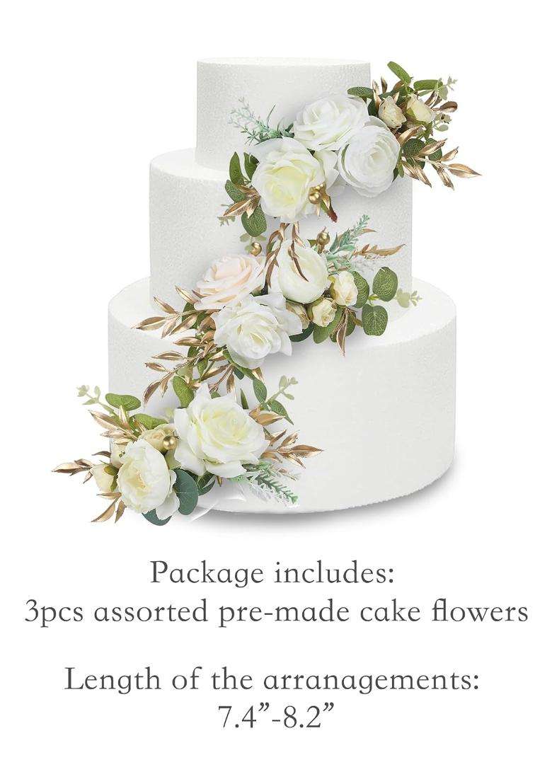 Rinlong 3Pcs Pre Made Cake Toppers Flowers Cake Decorations Wedding Cake Decorating Flowers Decor Birthday - Indya