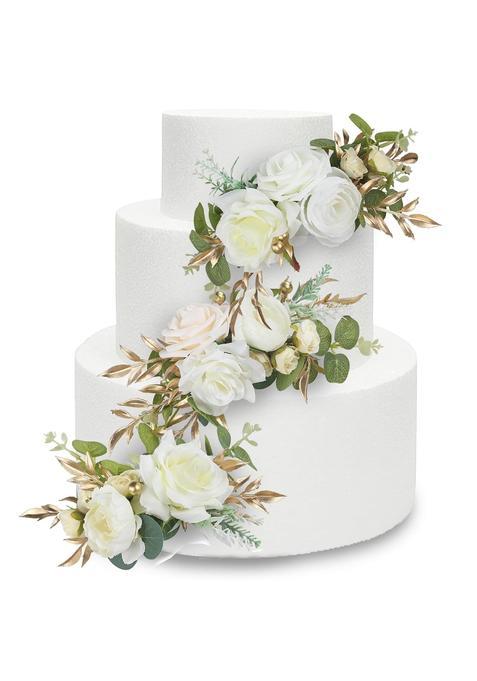 Rinlong 3Pcs Pre Made Cake Toppers Flowers Cake Decorations Wedding Cake Decorating Flowers Decor Birthday